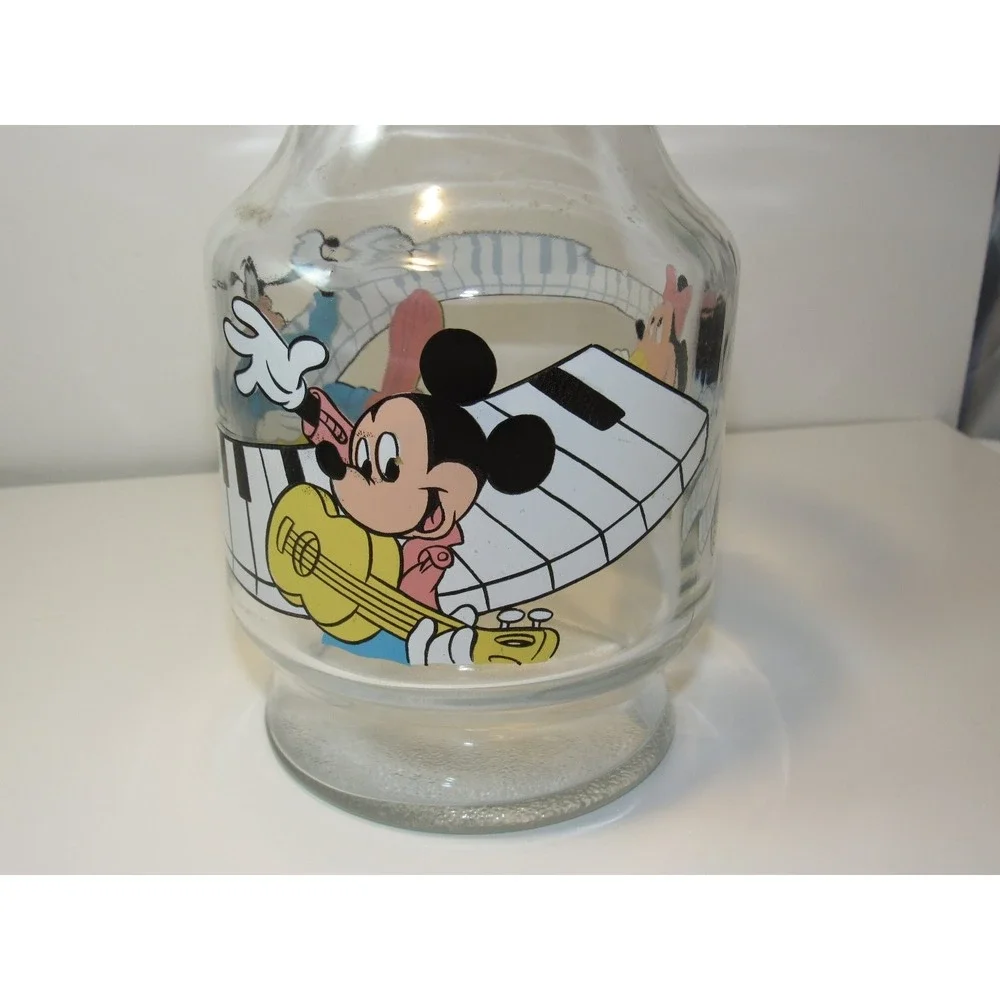 Disney‎ Mickey Minnie Goofy Glass Pitcher Musical Design Vintage